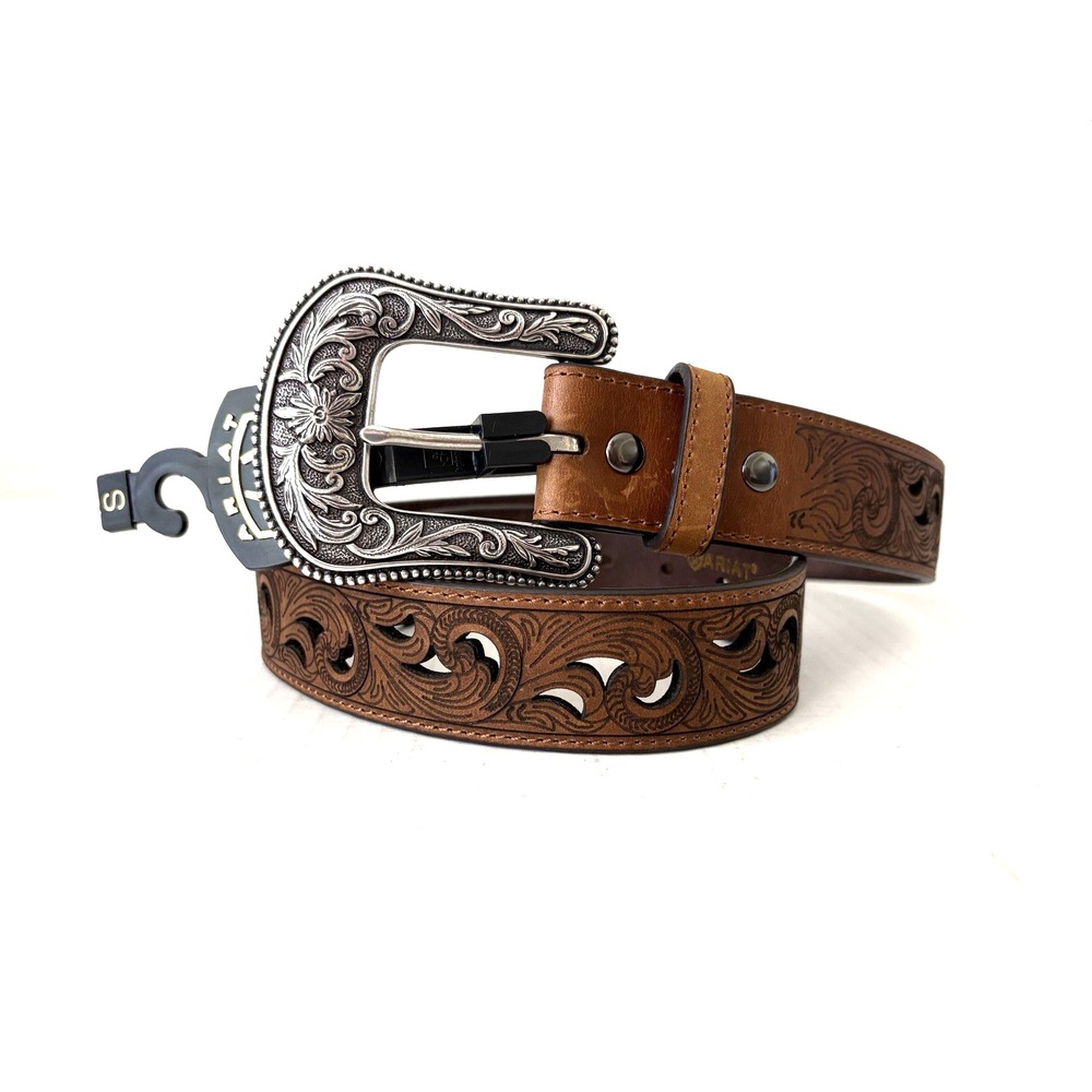 NEW NWT Ariat Paisley Cutout Leather Belt Women's S Brown Silver A1514802
